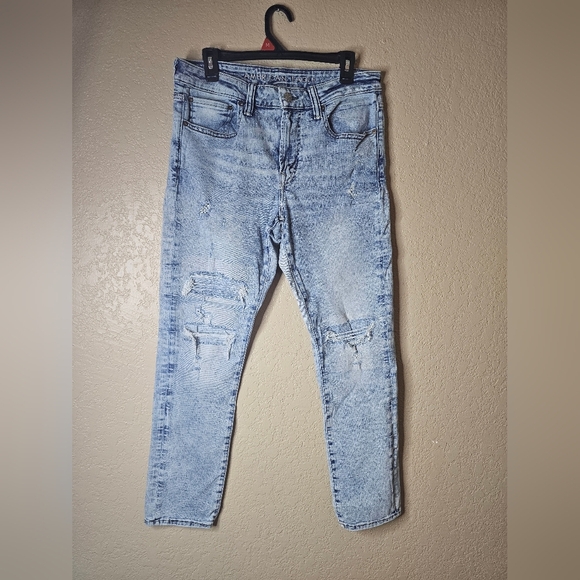 AMERICAN EAGLE Jeans Mens Distressed AirFlex 360 Skinny US 34x30 Light Wash Blue - Picture 8 of 8